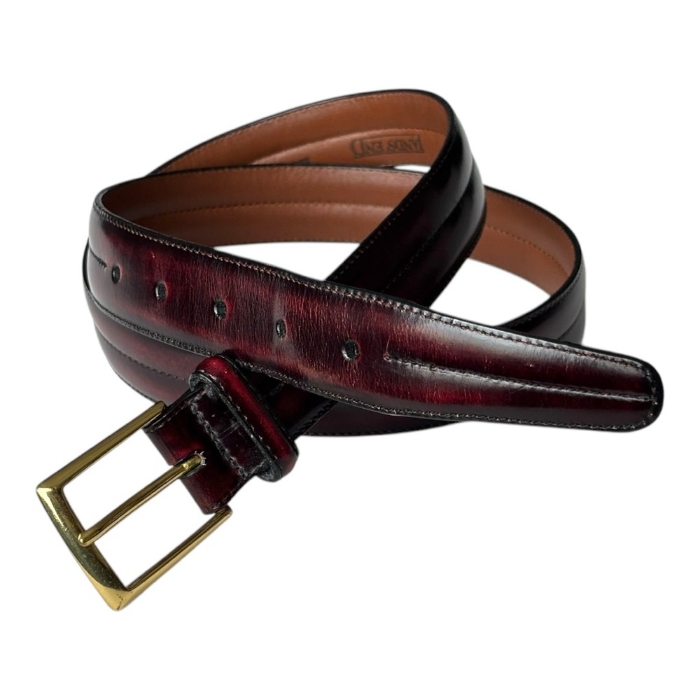 Lands End dark brown leather belt with a solid brass buckle USA #506 | size 38
